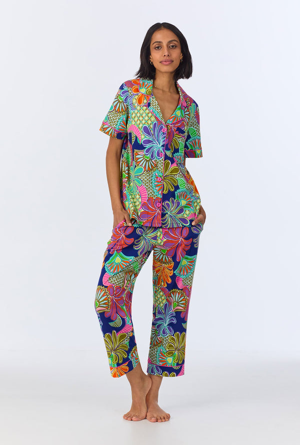 BedHead x Trina Turk  Zanzibar Short Sleeve Classic Cropped Stretch Jersey PJ Set