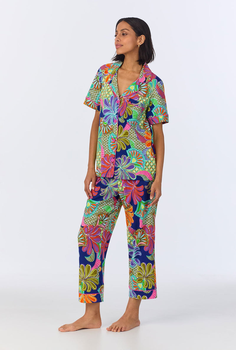 BedHead x Trina Turk  Zanzibar Short Sleeve Classic Cropped Stretch Jersey PJ Set