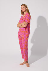 BedHead X Trina Turk Chain Geo Short Sleeve Classic Stretch Jersey Cropped PJ Set