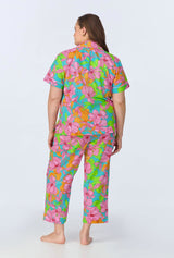 BedHead x Trina Turk Linear Floral Short Sleeve Classic Cropped Woven Cotton Poplin PJ Set