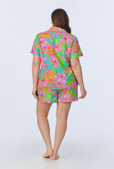 BedHead x Trina Turk Linear Floral Short Sleeve Classic Woven Cotton Poplin Shorty PJ Set