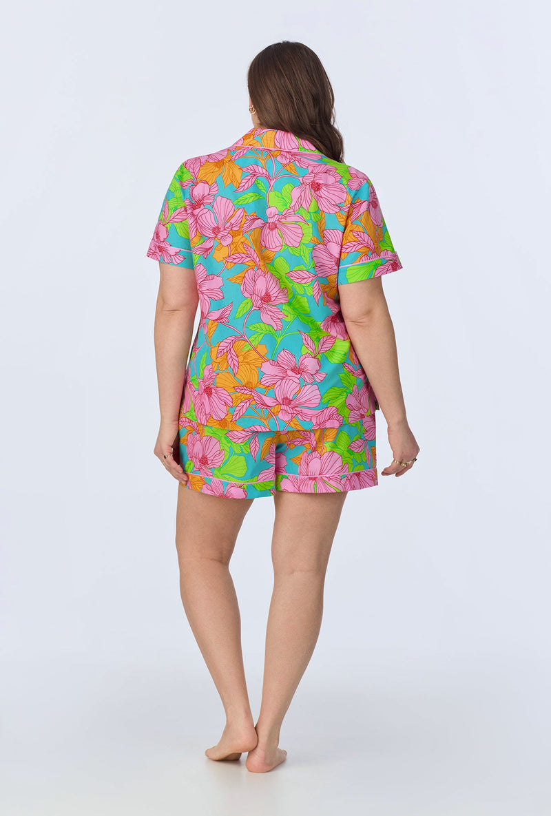BedHead x Trina Turk Linear Floral Short Sleeve Classic Woven Cotton Poplin Shorty PJ Set