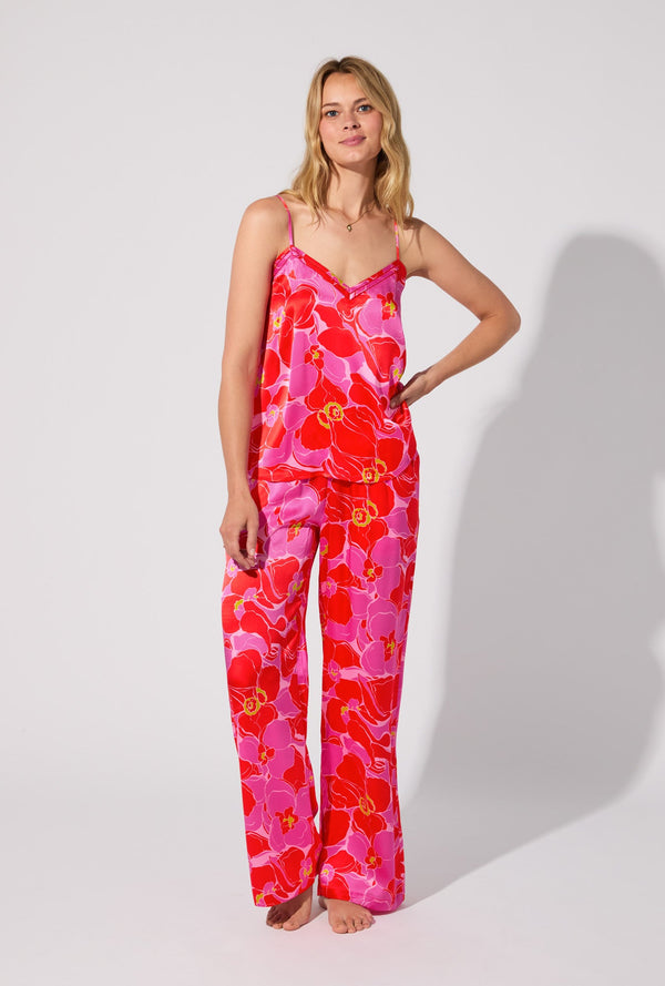 BedHead X Trina Turk Winter Orchids Cami Tank Woven Washable Silk Long PJ Set
