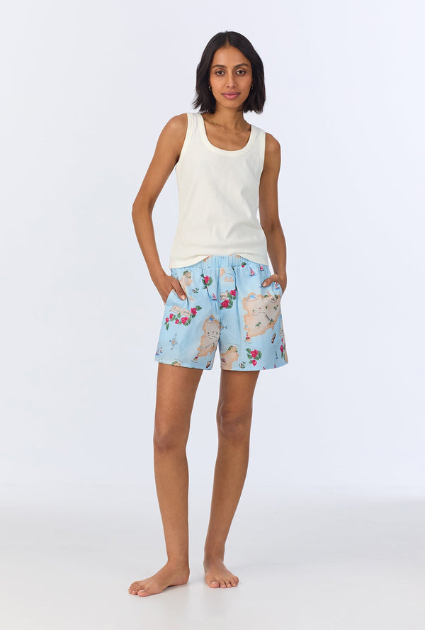 Ciao Capri Knit Tank Woven Cotton Poplin Boxer PJ Set