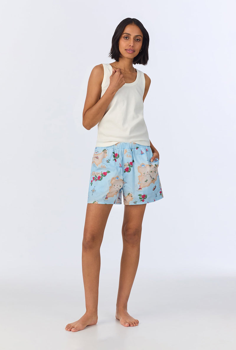 Ciao Capri Knit Tank Woven Cotton Poplin Boxer PJ Set