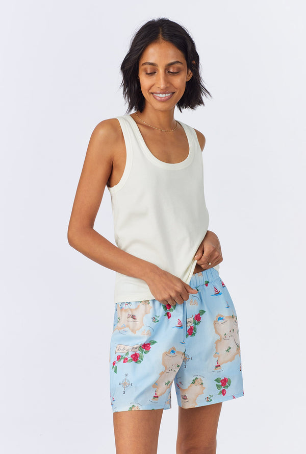 Ciao Capri Knit Tank Woven Cotton Poplin Boxer PJ Set