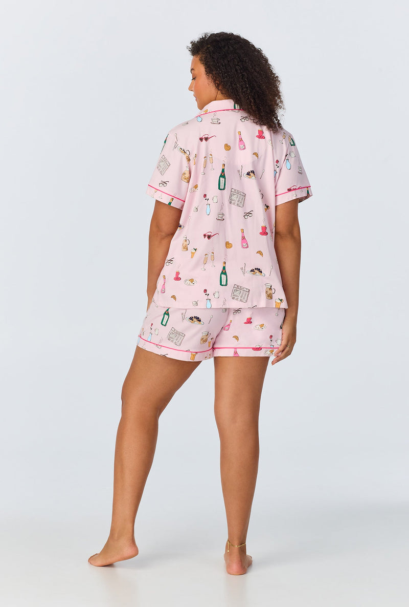 Let's Do Brunch Short Sleeve Classic Shorty Stretch Jersey PJ Set