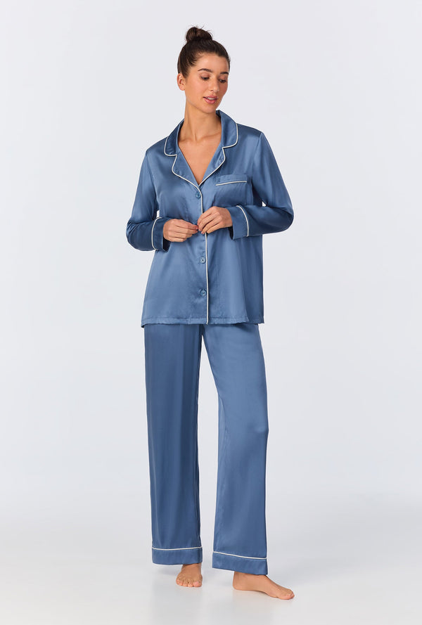 Elemental Blue Long Sleeve Classic Washable Silk PJ Set