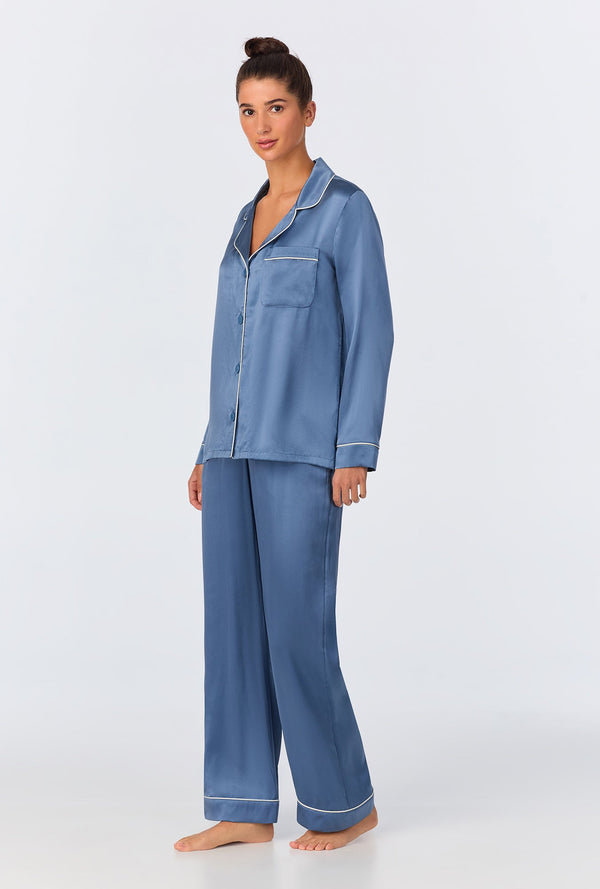 Elemental Blue Long Sleeve Classic Washable Silk PJ Set