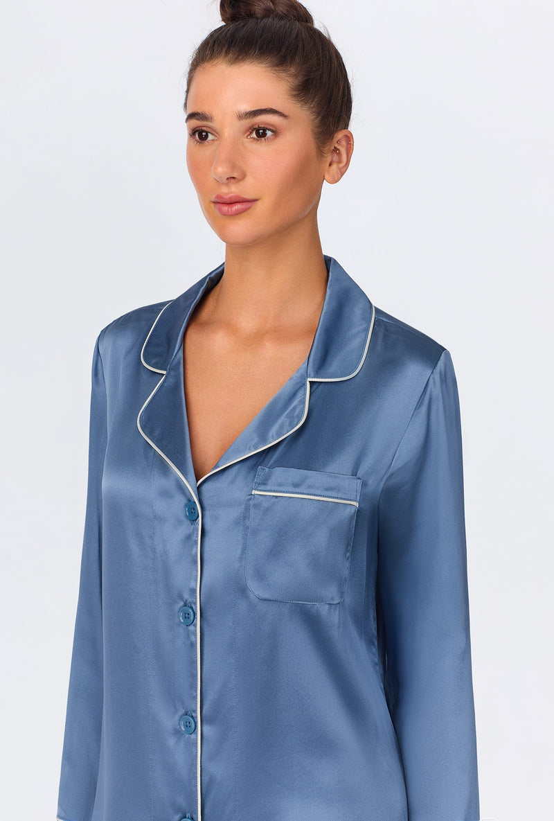 Elemental Blue Long Sleeve Classic Washable Silk PJ Set