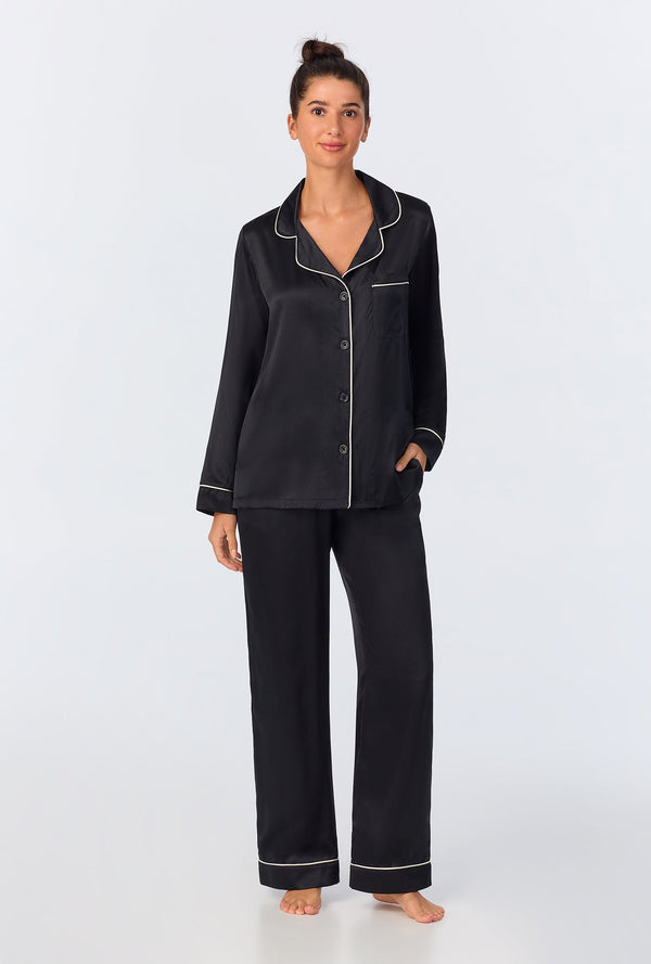 Black Long Sleeve Classic Washable Silk PJ Set