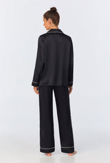 Black Long Sleeve Classic Washable Silk PJ Set