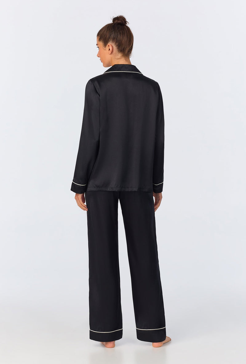 Black Long Sleeve Classic Washable Silk PJ Set