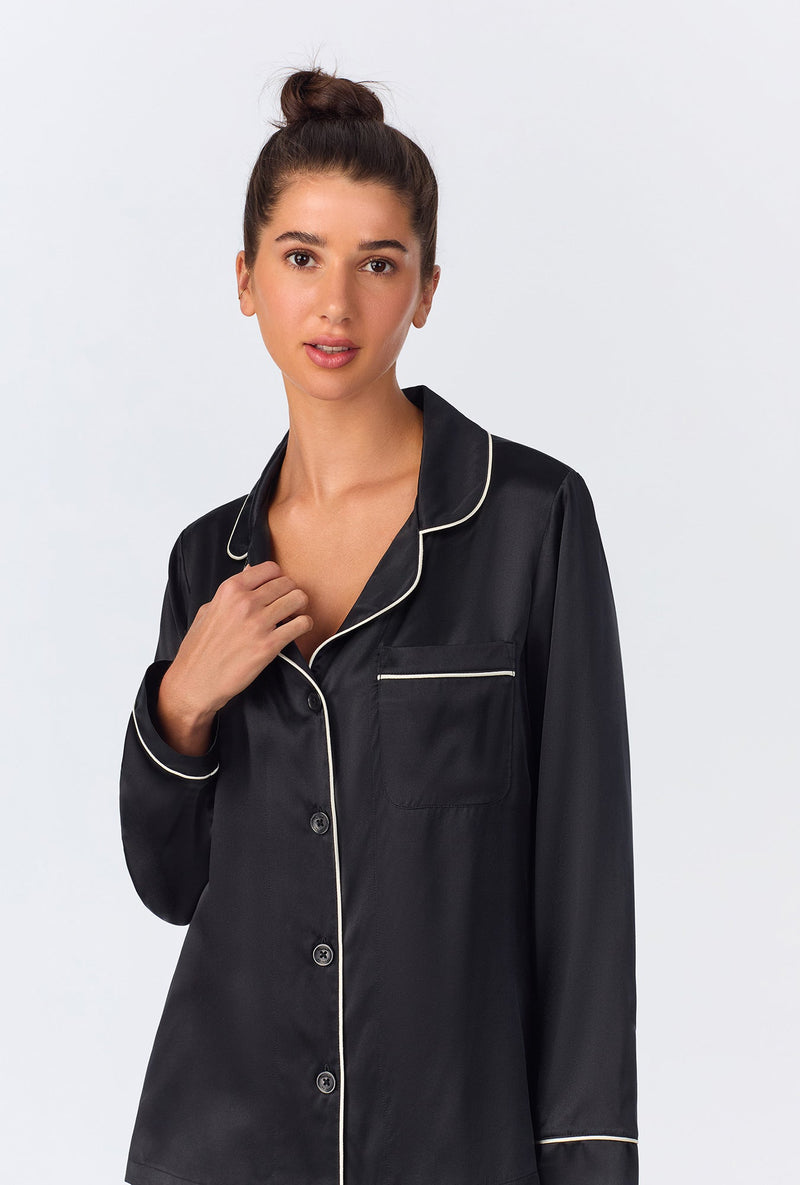Black Long Sleeve Classic Washable Silk PJ Set