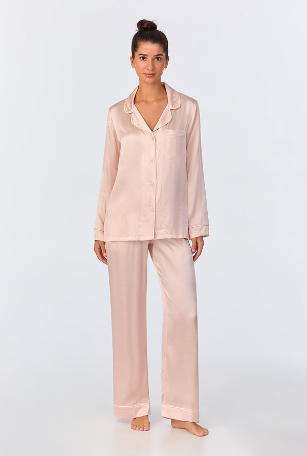 Light Pink Long Sleeve Classic Washable Silk PJ Set