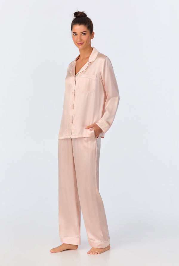 Light Pink Long Sleeve Classic Washable Silk PJ Set