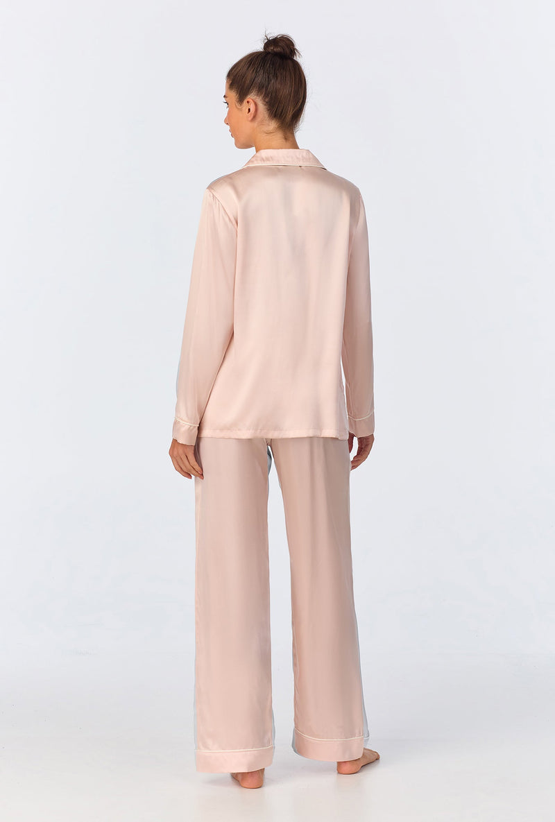 Light Pink Long Sleeve Classic Washable Silk PJ Set