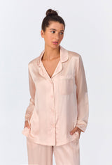 Light Pink Long Sleeve Classic Washable Silk PJ Set
