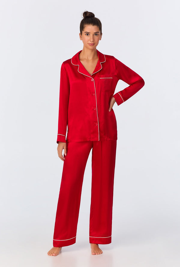 Red Long Sleeve Classic Washable Silk PJ Set