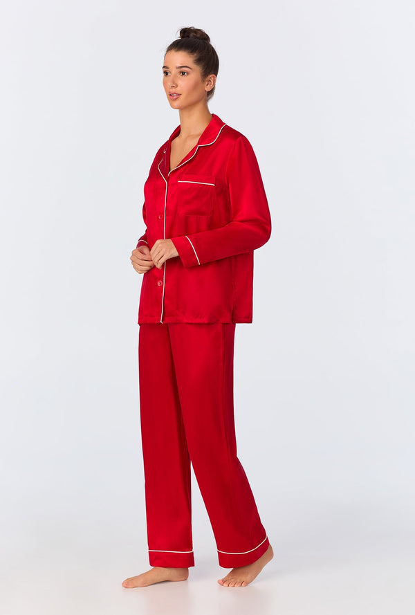Red Long Sleeve Classic Washable Silk PJ Set