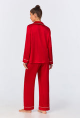 Red Long Sleeve Classic Washable Silk PJ Set