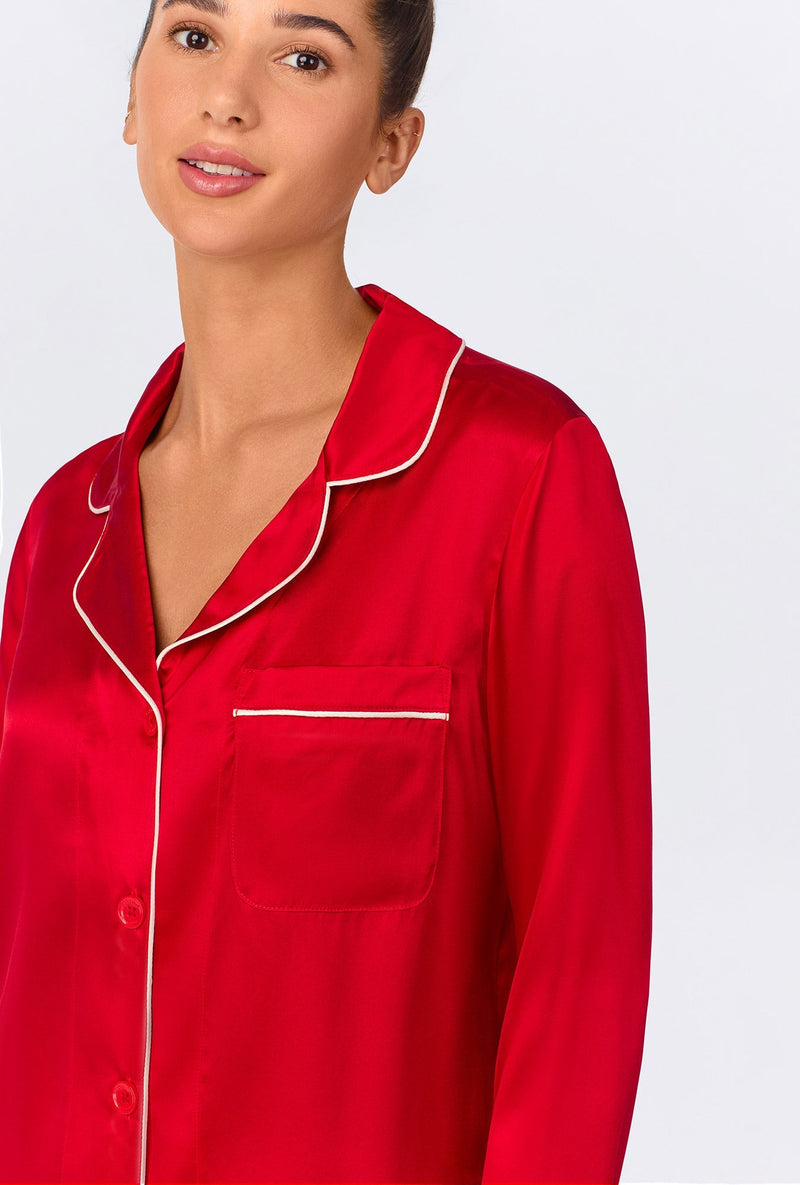 Red Long Sleeve Classic Washable Silk PJ Set