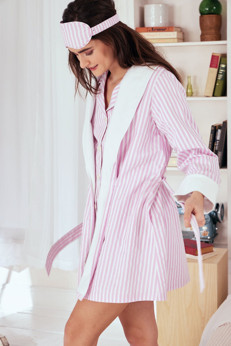 Pink 3D Stripe French Terry Lined Robe