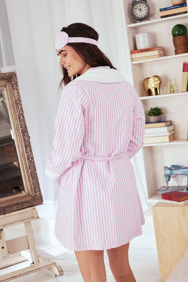 Pink 3D Stripe French Terry Lined Robe