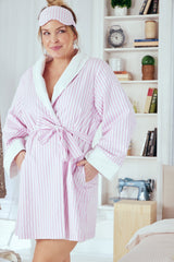 Pink 3D Stripe French Terry Lined Robe