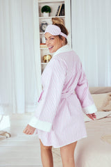 Pink 3D Stripe French Terry Lined Robe