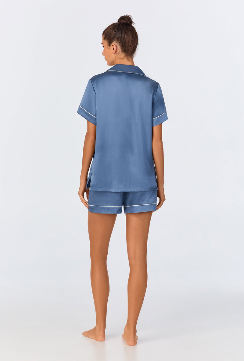 Elemental Blue Short Sleeve Classic Shorty Washable Silk PJ Set