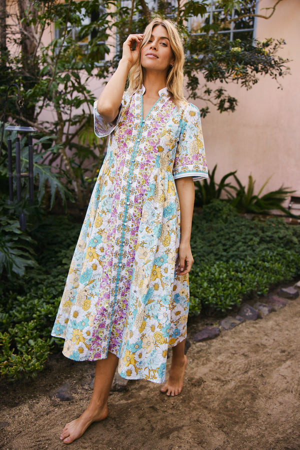 Alessia Dress Belted Tie Midi Dress in Budding Blues