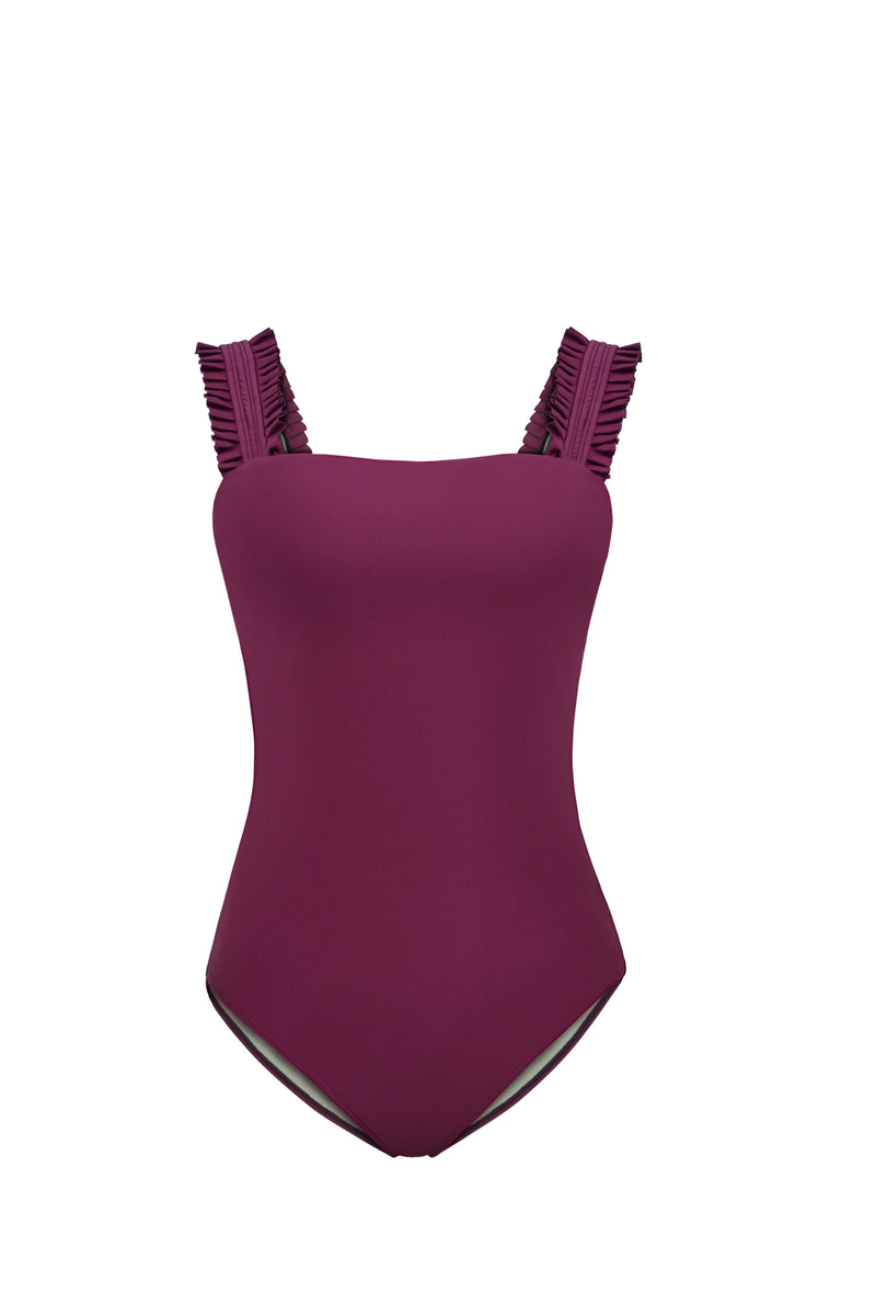 Natalie Ruffle Strap One-Piece Swimsuit in Purple- FINAL SALE