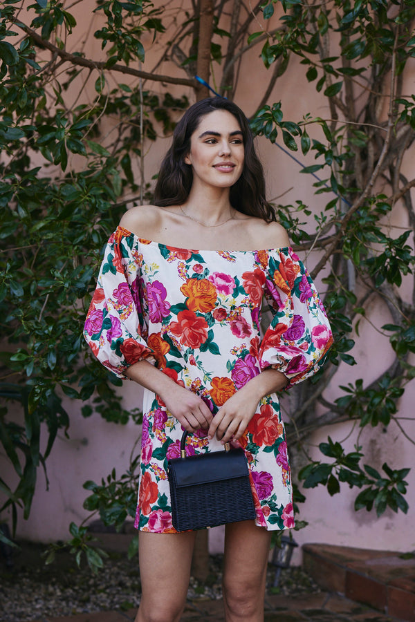 Felicity Mini Off-The-Shoulder Dress in Rose Floral - FINAL SALE