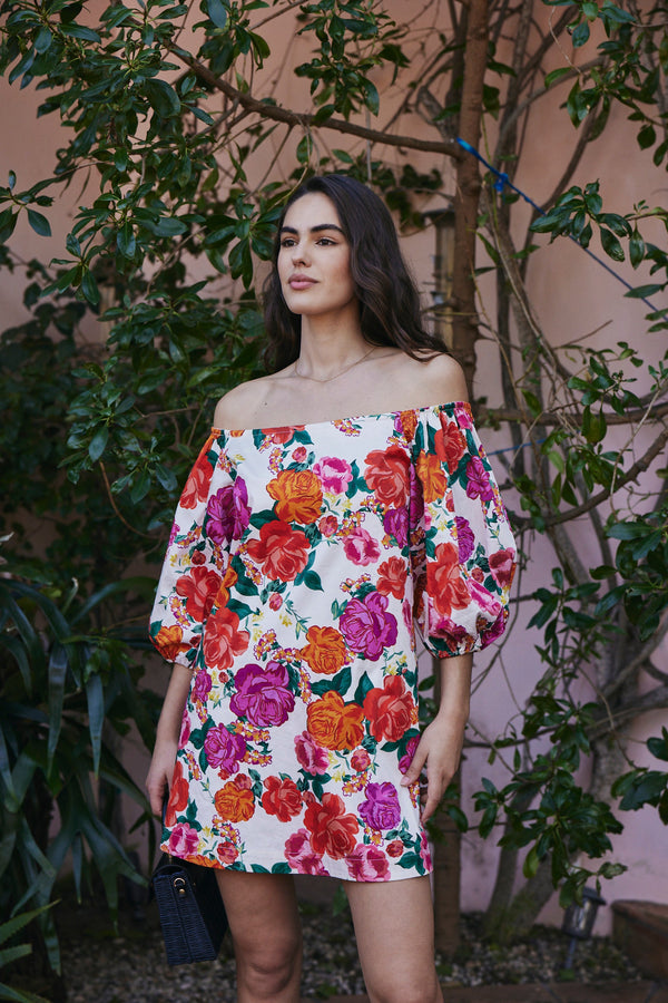 Felicity Mini Off-The-Shoulder Dress in Rose Floral - FINAL SALE