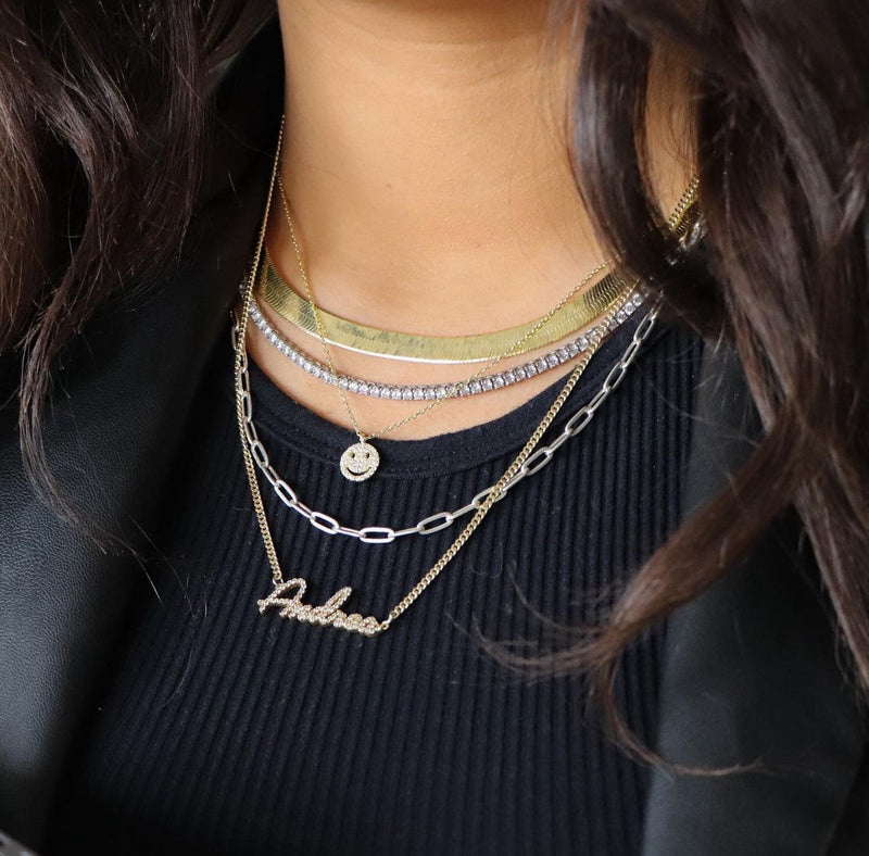 The Custom Pave Cursive Name Necklace on Cuban Chain