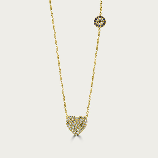 The Pave Heart Necklace With Evil Eye
