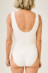 Joan Belted One-Piece Swimsuit in Cream Haze