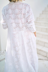 Birdie Eyelet Long Dress in White Eyelet
