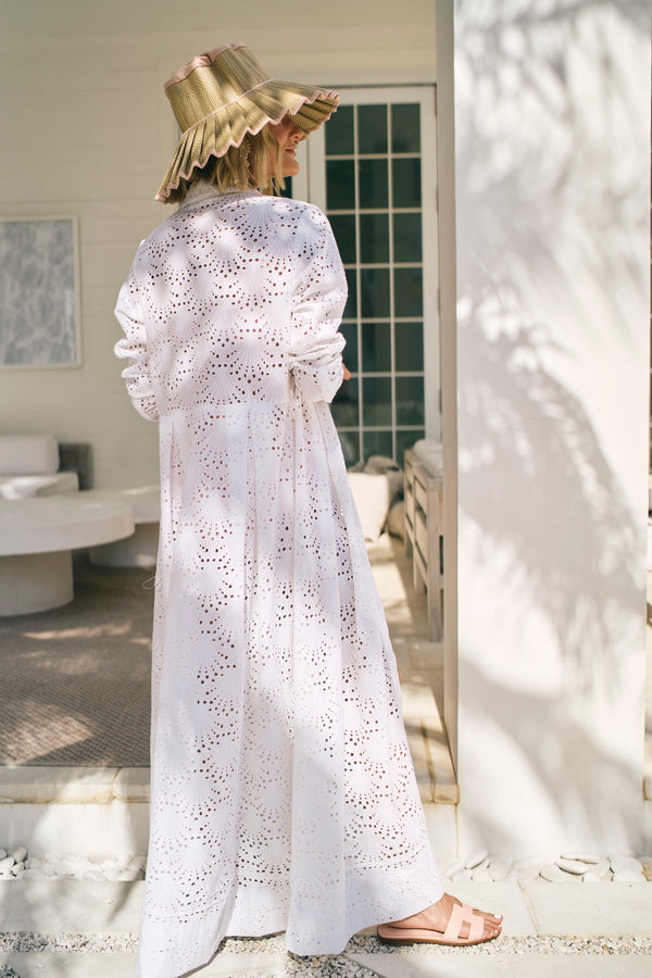 Birdie Eyelet Long Dress in White Eyelet