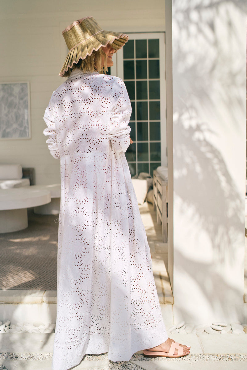 Birdie Eyelet Long Dress in White Eyelet