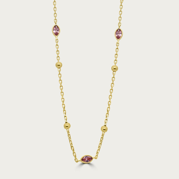 The Beaded Bezel Marquis CZ Station Necklace