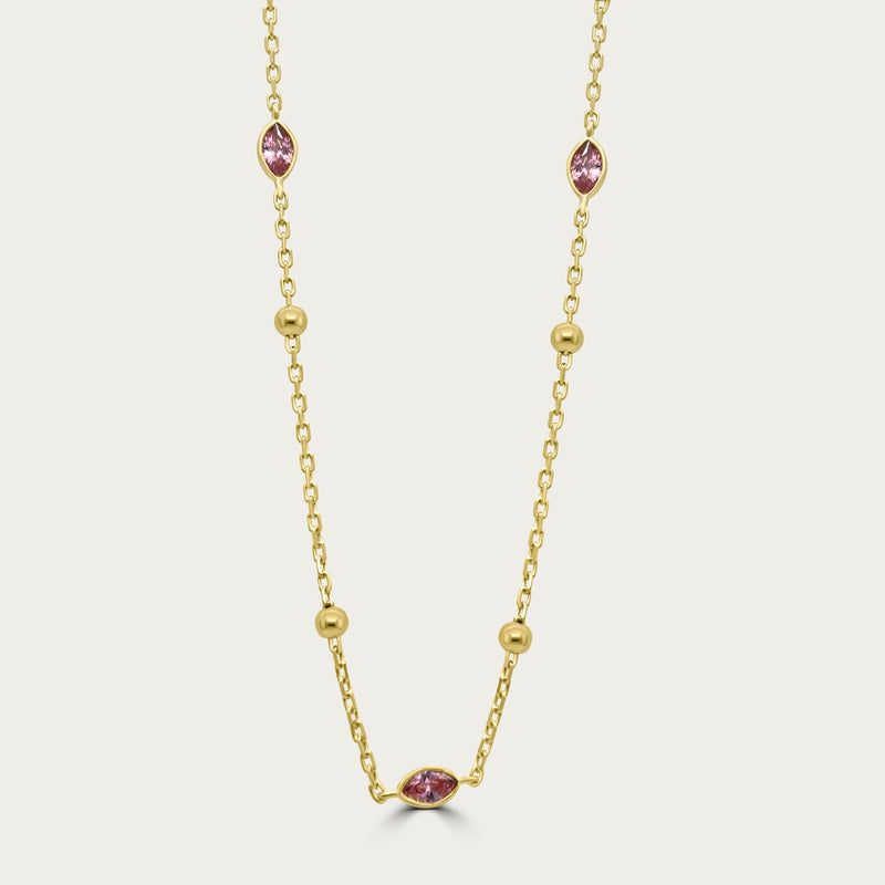 The Beaded Bezel Marquis CZ Station Necklace