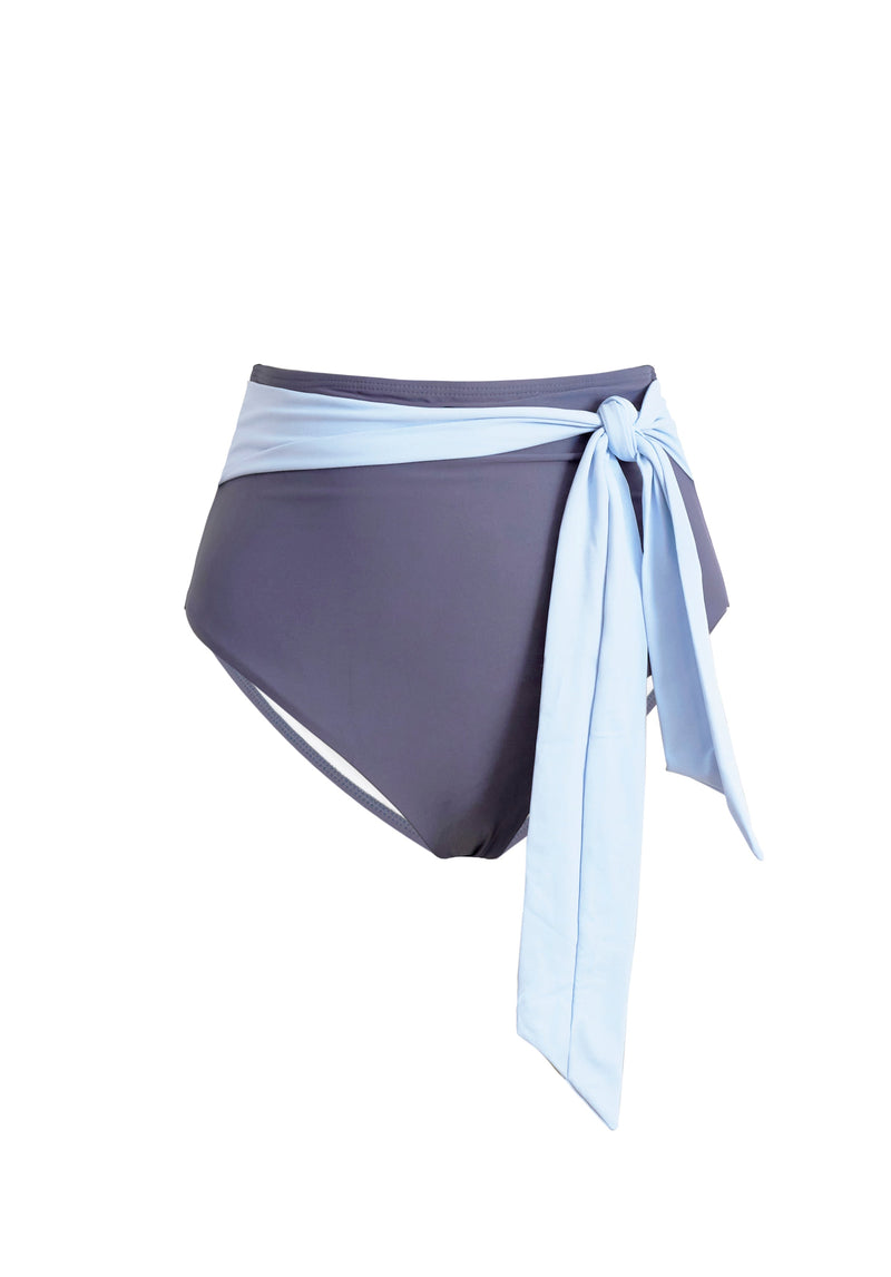 Tiffany Tankini High Waisted Sash Tie Two-Piece Bottom in Color Blocked Blues
