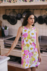 Sofia Mini A-line Shift Dress in Pink Poppies