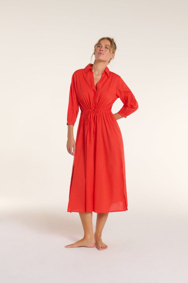 Natalia Cinched Tie Cover Up in Red Orange