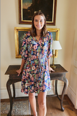 Gayle Belted Collard Mini Dress in Navy Floral