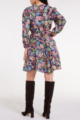 Gayle Belted Collard Mini Dress in Navy Floral
