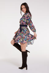 Gayle Belted Collard Mini Dress in Navy Floral
