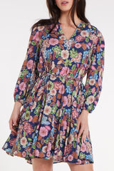 Gayle Belted Collard Mini Dress in Navy Floral